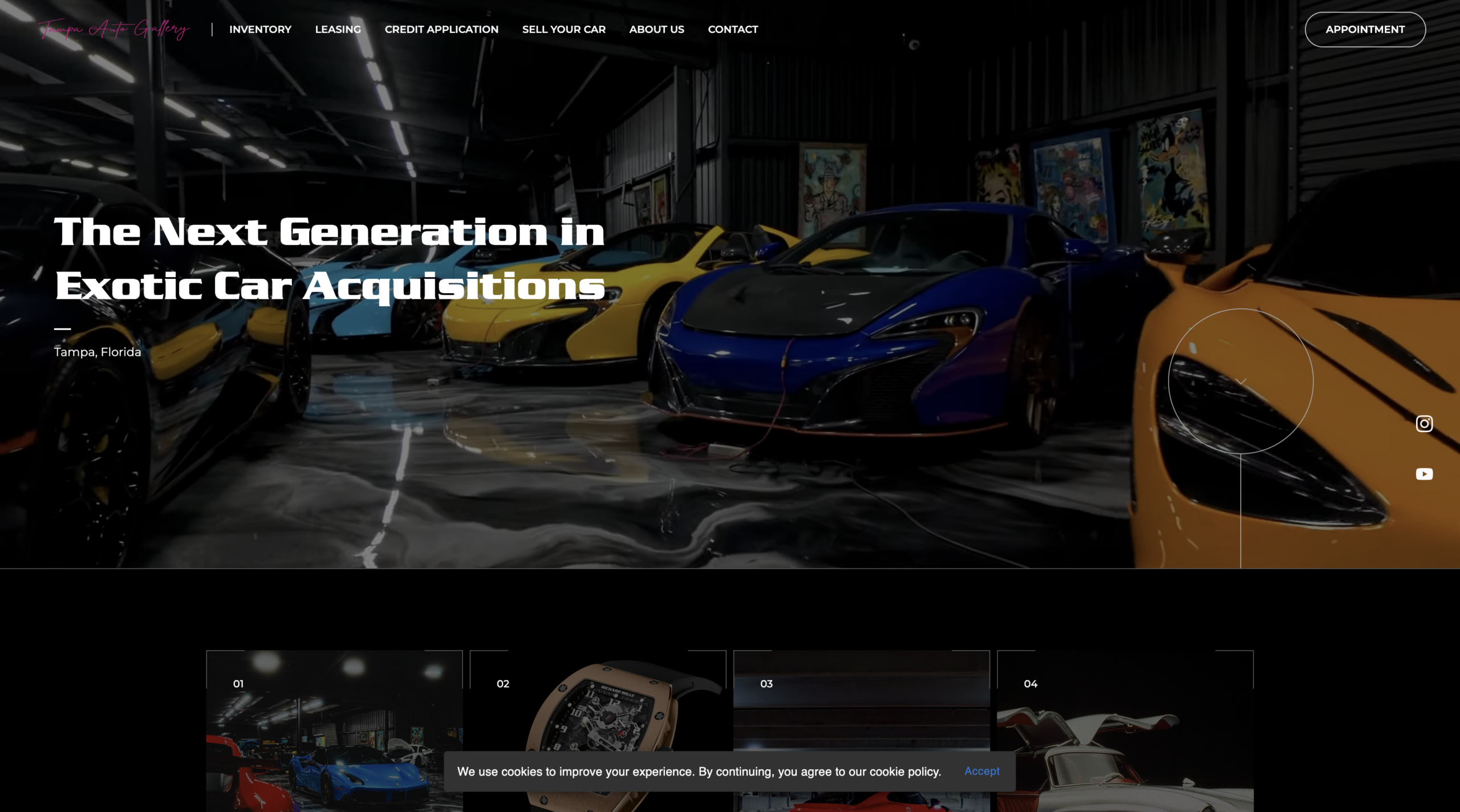 Tampa Auto Gallery automotive website rebuild showing luxury car dealership homepage design